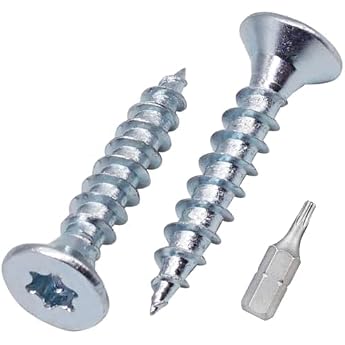 SKIR'CO Pack of 200 Zinc Plated Steel Wood Screws 2.5 x 20mm Torx Countersunk Chipboard Screws Full Thread