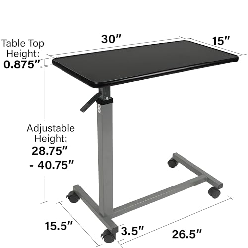Image of Vaunn Medical Cart Adjustable Overbed Table with Wheels - Rolling Bedside Table for Hospital, Portable Standing Cart & Laptop Desk for Bed, Couch, Wheelchair