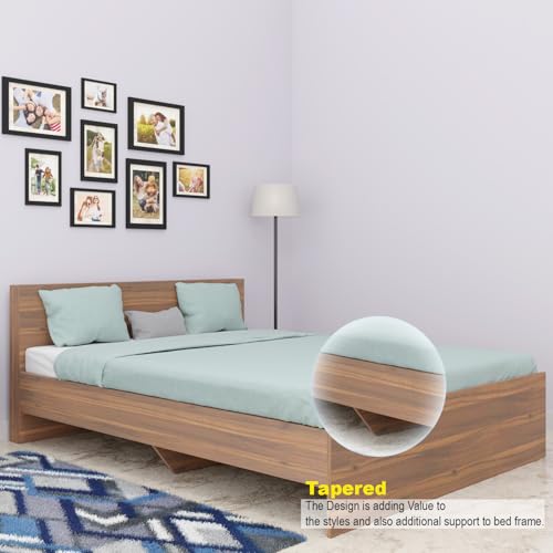 Image of VIKI Tapered King Size Wooden Bed Frame (70x80) | Engineered Wood Platform Bed for Bedroom | Modern Bedroom Bed Without Storage | Brussel Walnut Finish | Free Assembly | 1 Year Warranty