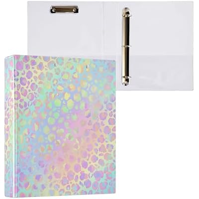 3 Ring Binder, Rainbow Leopard Print Neon File Folder Holds 200 Sheets File Storage for Women Men School Office Supplie