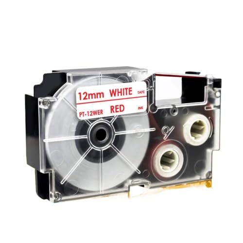 18�J���[�݊����x���e�[�vXR12WE XR-12X 6mm 9mm 12mm for KL-120�v�����^�[XR-12WE XR12BU XR12RD XR12YW XR12GN�œ��삷��(Red on White)