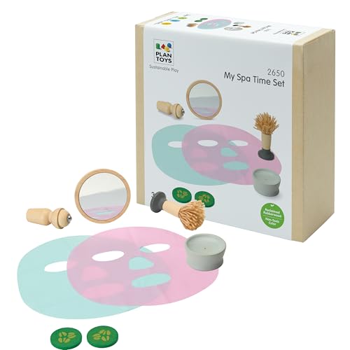 PlanToys® Wooden My Spa Time Playset | Montessori Pretend Play Spa Kit for Self Care, Role Play & Social Interaction | Fine Motor Skills, Emotional Development & Eco Friendly Toy