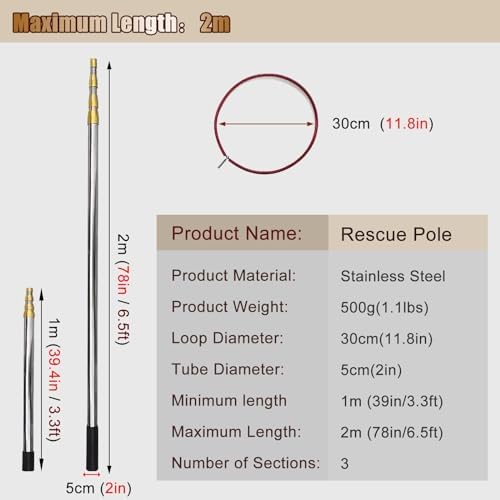 Adjustable Pool Safety Hook with Rescue Ring - Essential Lifesaving Tool for Swimming Pools, Beaches, Yachts, and Swim Clubs - Perfect for Adults and Kids