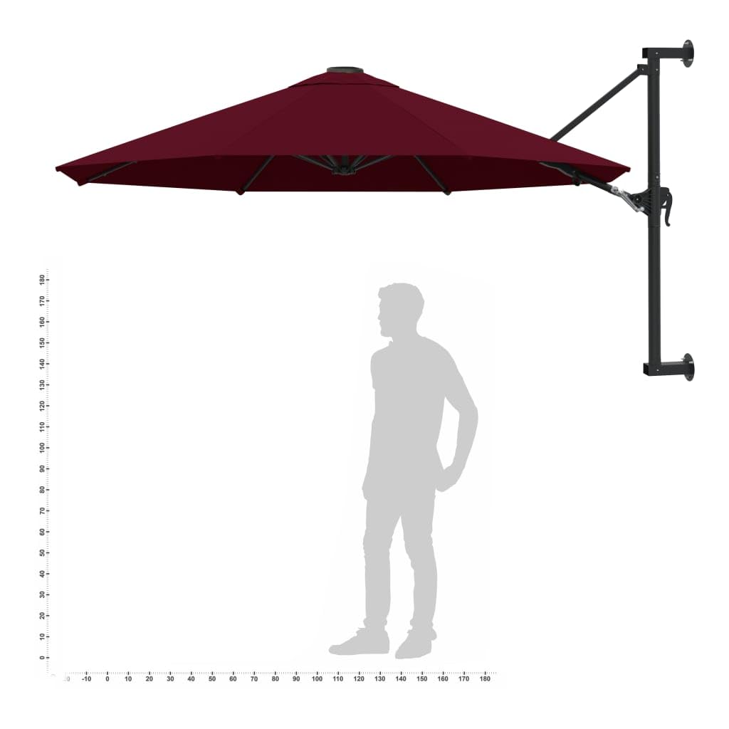 Sombrilla de Pared con Mecanismo de Manivela, Parasol de Poliéster con Protección UV, Inclinación Ajustable para Jardín, 8 Varillas de Acero, Fácil Montaje y Limpieza, Ideal
