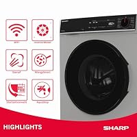 SHARP ES-PRO014SA-DE Waschmaschine (10 kg, EEK A, 1400 U/min.), (WiFi, Inverter Motor, Dampf, AquaStop), Silber – Ansicht 4