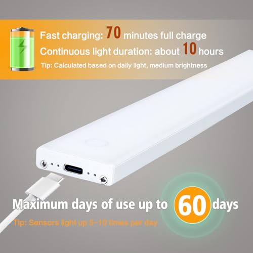 Image of 9.5 inches Full Screen Bright Motion Sensor Light Indoor, Rechargeable Touch Control Under Cabinet Lights, LED Under Cabinet Lighting for Kitchen Cabinet Closet Stairs