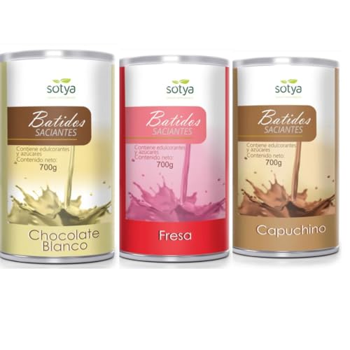 Batidos Saciantes Sustituto de Comida para Adelgazar, Pack 3 Sabores, Fresa, Chocolate Blanco y Capuchino