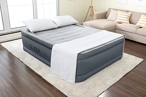 Sleeplux Queen Air Mattress | Supersoft Snugable Top, Extra Durable Tough Guard With Built-In Pillow | Raised 22" Airbed With Built In Pump + Usb Charger, Grey (69093E) #TOP3