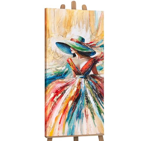 YS-Art Dipinto immagini di donne pittura acrilica su tela donna colorata dipinta a mano murale soggiorno moderno arredamento casa immagini ufficio vera arte 115x50 cm