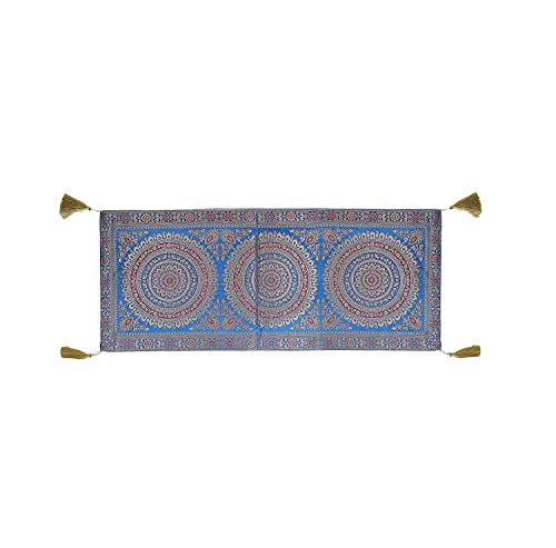 Image of Diwali Decor Brocade Jacquard Silk Table Runner Long Runner for Dinning & Centre Table Mandala Print 72 x 16 Inches (Turquoise)