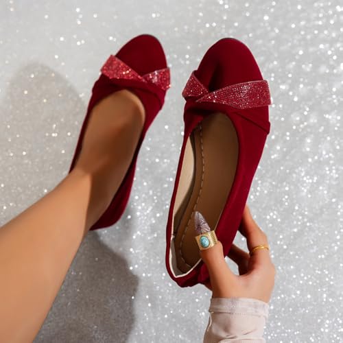 Women's Lightweight Fashion Rhinestone Wedge Shoes, Glitter Comfortable Orthopedic Slip-On Ballet Flats, Womens Black Ballet Round Toe Comfy Pump Low Heel4