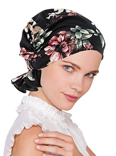 Abbey Cap Womens Chemo Hat Beanie Scarf Turban Headwear for Cancer Black Rose Floral