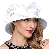 Women Derby Church Dress Cloche Hat Fascinator Floral Tea Party Wedding Bucket Hat S052 (SD707-White