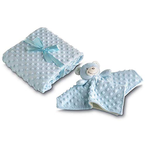 Manta e Naninha Azul Ursinho Bebê Lepper Fleece Dupla Face