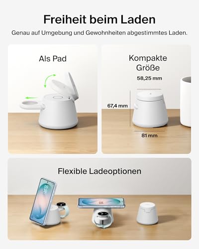 Belkin UltraCharge 3-in-1 Induktive Ladestation mit Qi2, 25W – Weiß – Ansicht 6