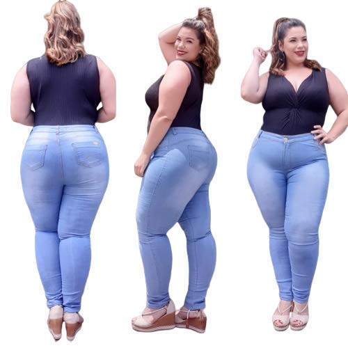 Promoção Kit 2 Calças Jeans Femininas Com Elástano Plus Size Variadas Tamanho:46;