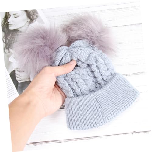 VALICLUD Winter Knit Hat with Double Hairball Design Soft Comfortable Crochet Beanie for Boys for Cold Weather Adorable Grey Color3