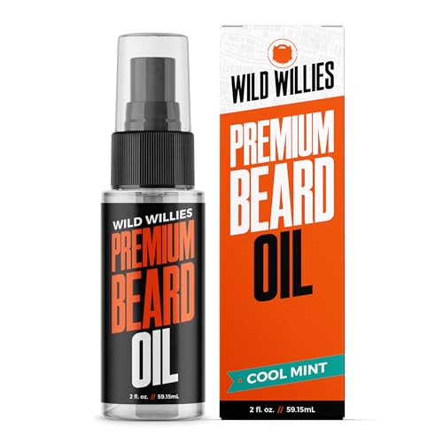 Wild Willies Premium Beard Oil & Conditioner Natural, Organic Ingredients Promote Fast Beard Growth, Removes Itch & Dandruff - Deep Softener Treatment Restores Moisture - 2 Oz, Cool Mint Scent