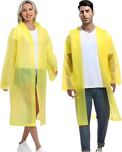 JITIFAZH Wasserdichter Regenponcho, 2 Stück,leichter, wiederverwendbarer Regenmantel mit Kapuze, tragbarer Notfall-Poncho für Erwachsene, Familie, Wandern, Radfahren,...