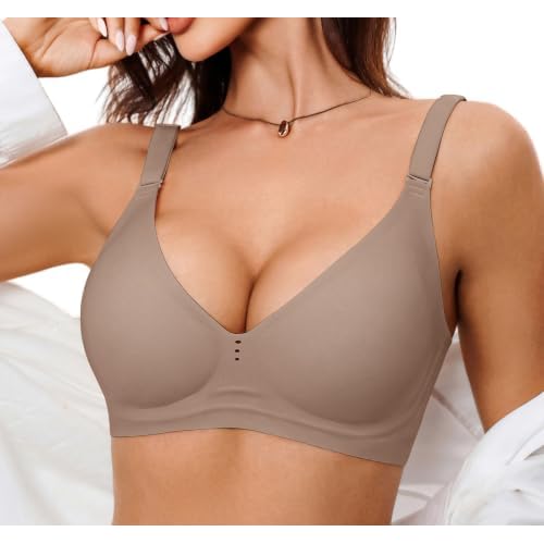 Wireless and Seamless Jelly Bra for Women - No Underwire Push Up Deep V Bras for Womens - Back Support Sports Bralette