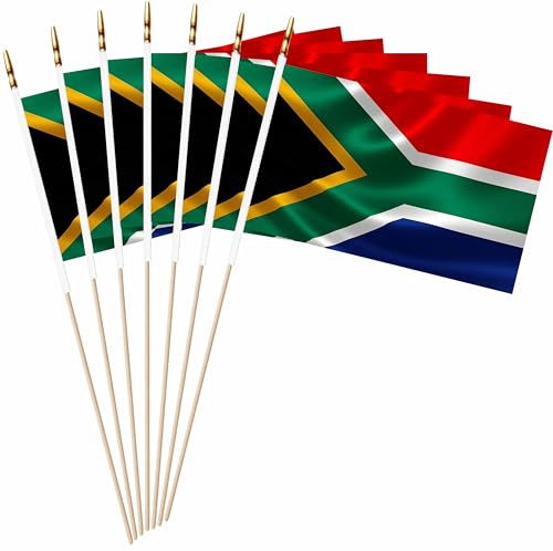 LUSEOAN 20 Pack Small Mini South Africa Flag on Wooden Stick Miniature Handheld South African Flags Decorations,5x8 Inch