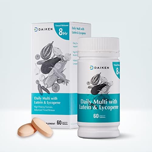 DAIKEN Multivitamin Complex with Lutein & Lycopene, Time Released Daily Supplement for Men & Women (Magnesium, Iron, Vitamin A, C, D, E, K, Bs, Mineral, Calcium, Biotin) 60 Pills, Pack of 2