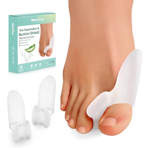 Image of Welnove Bunion Cushion Protector, 8 Pack Aloe Vera Extract Infused Bunion Corrector with Separator, Gel Bunion Shield for Foot Pain Relief, Calluses, Relieve Foot Pain from Friction(White)