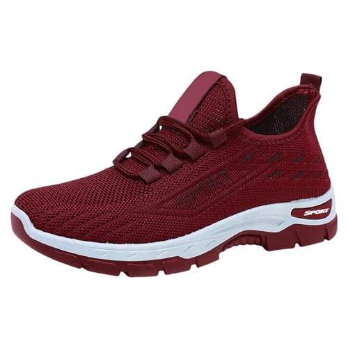 Löparskor kvinnor - ortopediska skor för kvinnor andningsbara nätsneakers snörning sneakers casual sko nät sko promenader sport kvinnor sport och utomhus sneaker, Röd, 37.5 EU