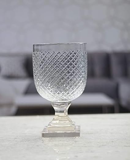 SHOBHANA ENTERPRISES Diamond Cut Glass Hurricane Candle Holder for Home D cor (Size:13 * 22 cm, Transparent White)