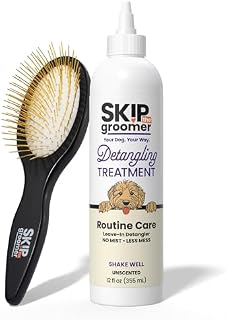 Daily Treatment Bundle for Long Haired Dogs, 12 fl oz Leave-in Detangler with Gentle Pin Brush, No-Mist Coat Care Set for Goldendoodles, Bernedoodles, Poodles & Doodle Breeds