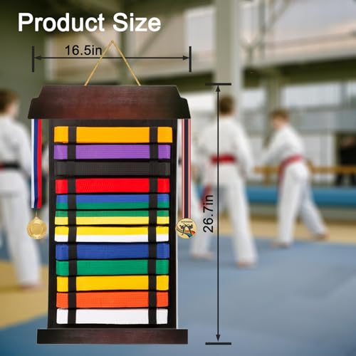 Klizdum Karate Belt Display Rack - Holds Up to 12 Belts, Taekwondo & BJJ Belt Display Holder for Martial Arts, No Assembly Required, Martial Arts Belt Display for Teenagers & Adults (Walnut) by Klizdum - Image 2
