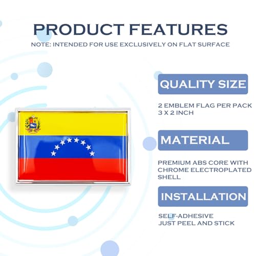 Image of Venezuela Flag Sticker Emblem Venezuelan Decal Car Chrome Flags, 2 Pack, 3 x 2 inches