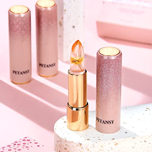 Petansy Flower Lipstick Color Changing Magic Lipstick Set 3 Colors Flower Temperature Color Change Jelly Lip Stick Temperature Color Change Moisturizer Ph Lip Balm Makeup Set #TOP1