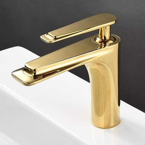 Robinet de lavabo de salle de bain en or à poignée mono-manche
