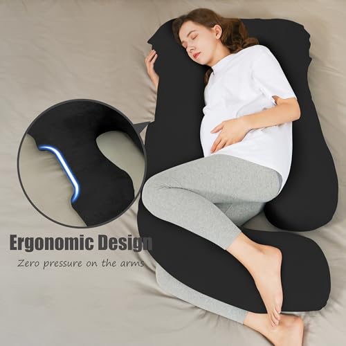 HIPHOP PANDA U-Shaped Pregnancy Pillow for Sleeping - Full Body Maternity Support Pillow with Removable Cover - Comfort for Back, HIPS, Legs, Belly - 57 Inch for Pregnant Women, Black - Image 3