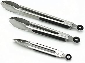Kitchen Tongs, Barbecue Tongs Set of 3,18/8 (304) Stainless Steel - 7,9,12 Inch, Heavy Duty Salad Tongs and Grill Serving Tongs, Cooking Tongs Color Black