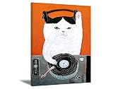 BOUHES Cat Canvas Wall Art Cat Poster Music DJ Cat Canvas Printed Painting Animals Funny Kitten Cat
