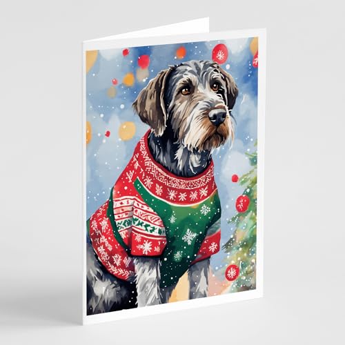 Caroline's Treasures DAC3471GCA7P German Wirehaired Pointer Christmas Greeting Cards Pack of 8 Blank Cards with Envelopes Whimsical A7 Size 5x7 Blank Note Cards