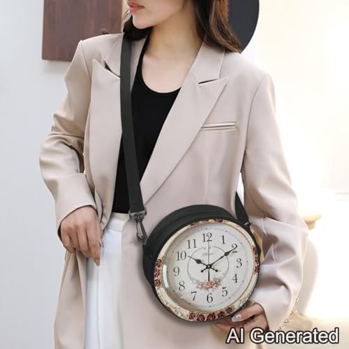 Image of Women Novelty Round Clock Shape Zippered Clock Purses for Women Tote Handbag Shoulder Bag, Gift for Mom Girlfriend