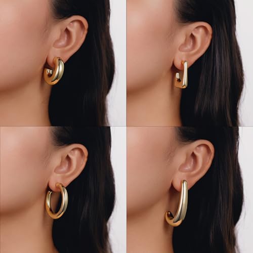 Chunky Gold Plated Hoop Earrings Statement Jewelry For Women Vacation by Inwaving - Used condition - Image 4
