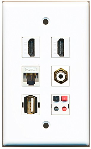 RiteAV - 2 HDMI 1 port RCA biały 1 port USB A-A 1 port Cat5e Ethernet biały 1 port głośnik płyta ścienna