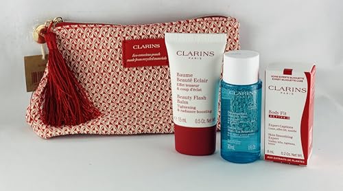 Clarins Cleanser Beauty Flash Balm 15 ml, Make-Up Remover 30 ml, Body Fit Active 8 ml, Travel Bag