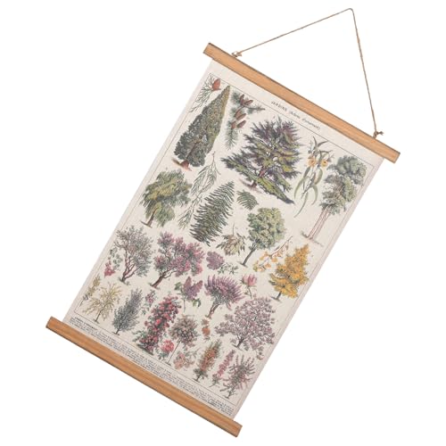 Cuadro colgante de lino con bastidor de madera selecta y arte vegetal retro de precisión