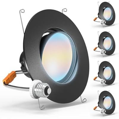 Sunco 6 Inch Gimbal LED Recessed Light, Black Adjustable Eyeball Lights, 800 LM, Selectable CCT 2700K/3000K/3500K/4000K/5000K, 12W (60W Equivalent), Dimmable UL 4 Pack