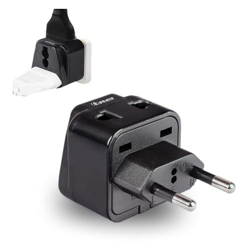 Image of OREI India to Europe Adapter, Russia, Turkey & More - Type C - 2 in 1 - Perfect for Laptop, Camera Charger and More- CE, RoHS - Black - 5 Years Warranty