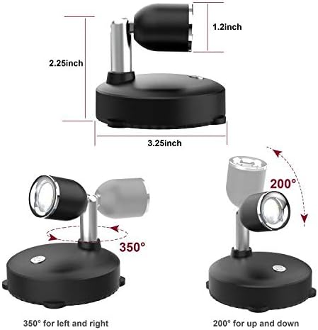 LED Wireless Spotlight, Battery Operated Lights with Remote Control, Dimmable Mini Accent Lighting for Picture Closet Artwork (Black)