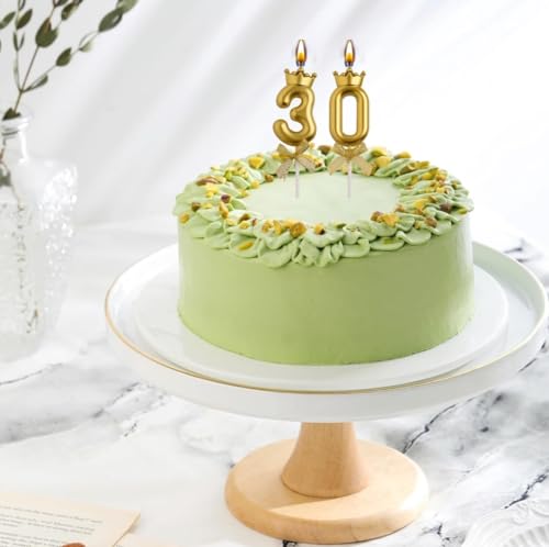 Image of Number Candles with Crown 3 inch for Birthday Parties, Wedding Anniversary Celebration Cake Decoration Gold Number 30 Candle, 2 Pc