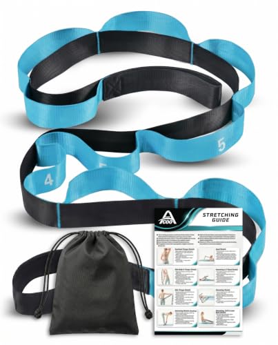 Acozycoo Stretching Strap with Loops for Physical Therapy,Yoga Strap for Stretching,Home Workout,Pilate & Flexibility Training,Non-Elastic Exercise Stretch Band for Hamstring,Leg Stretcher Belt,Flexibility Fascia (Blue)