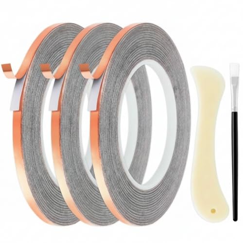 Glastined Copper Foil Tape for Stained Glass 7/32inches; 3/16inches; 1/4inches 3pack x 108ft Conductive Adhesive with Plastic Scraper for Soldering Electrical Repairs(36 Yards Each) (Golden)