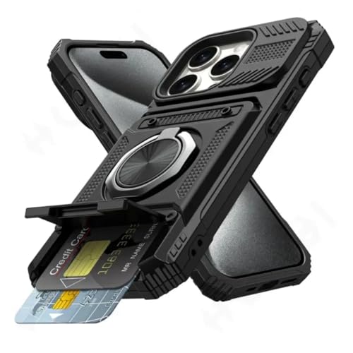 Coque iPhone 14 magnétique avec anneau rotatif et étui portefeuille noir